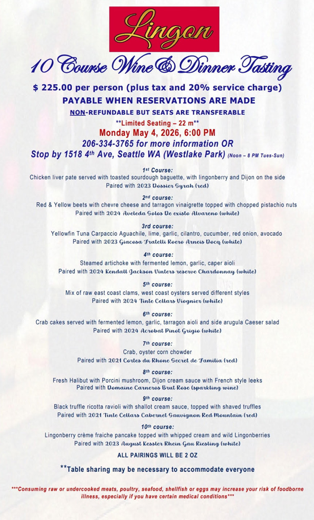 lingon seattle special menu
