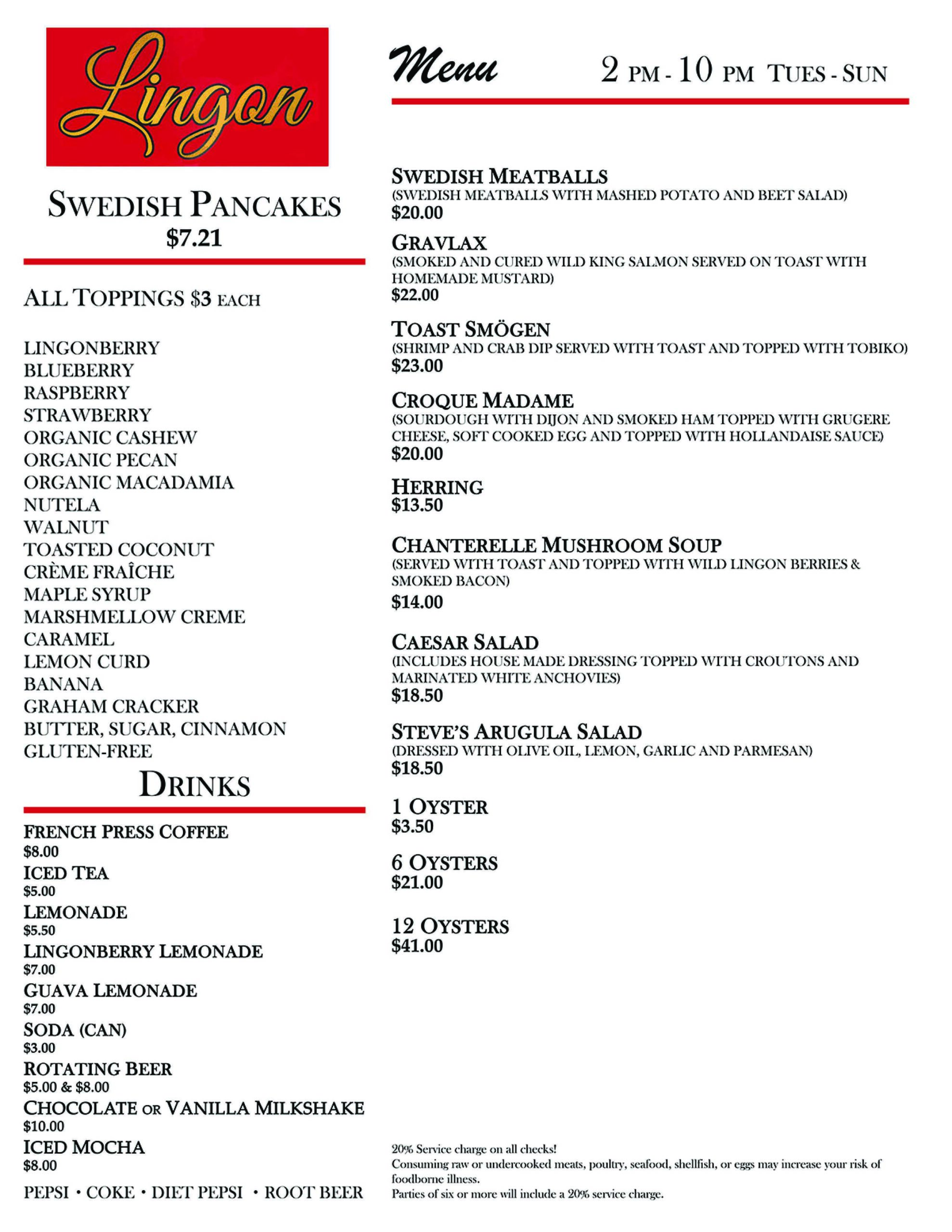 lingon seattle restaurant menu